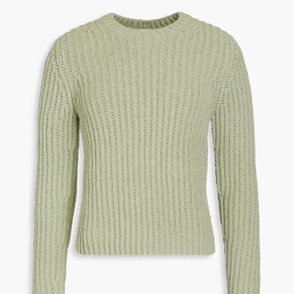 NWT VINCE Crimped Cotton Sweater Womens Size Medium, Green Crew Neck Long Sleeve - Picture 3 of 5